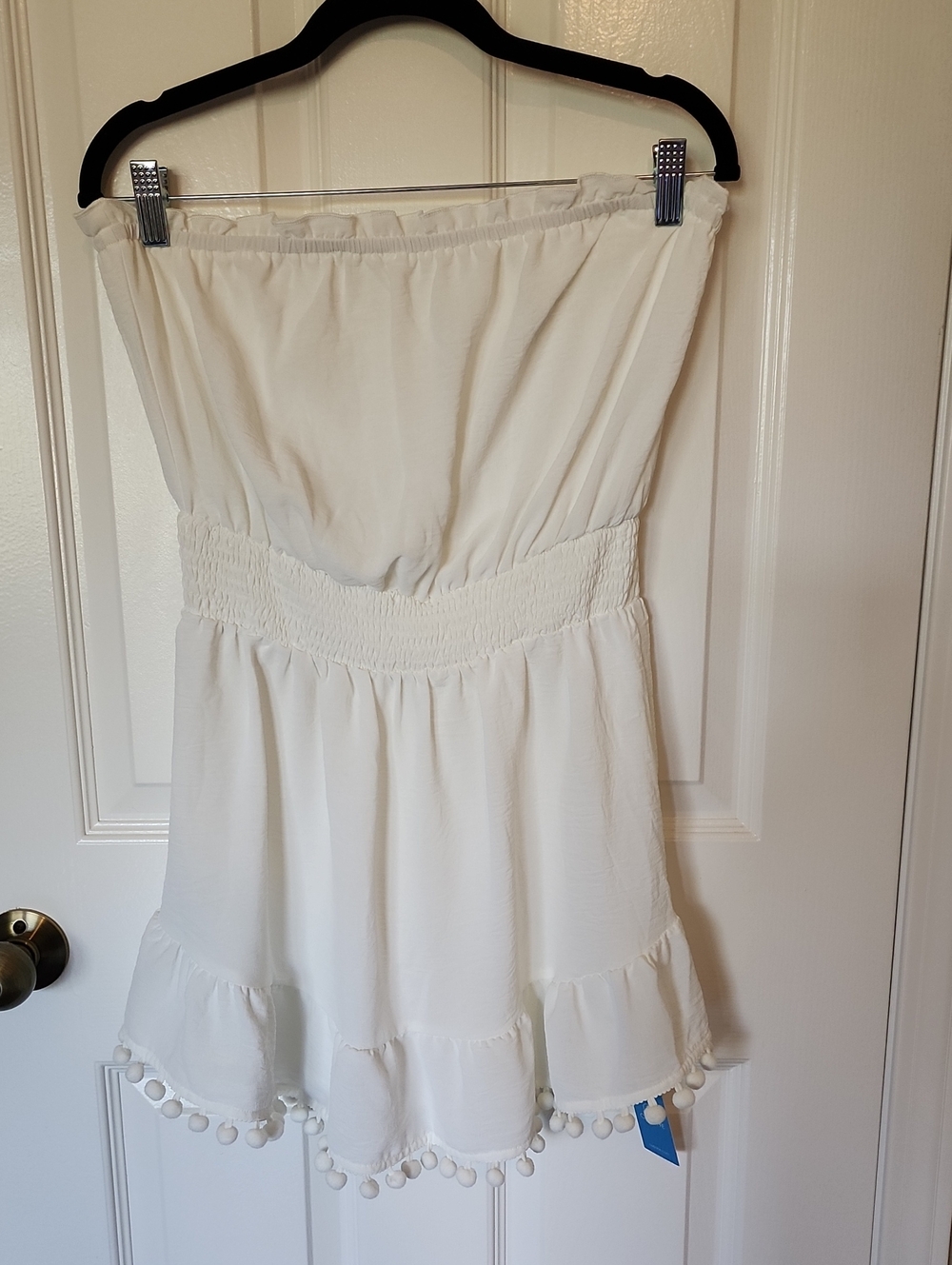 Cupshe White Strapless Pom-Pom Hem Mini Dress